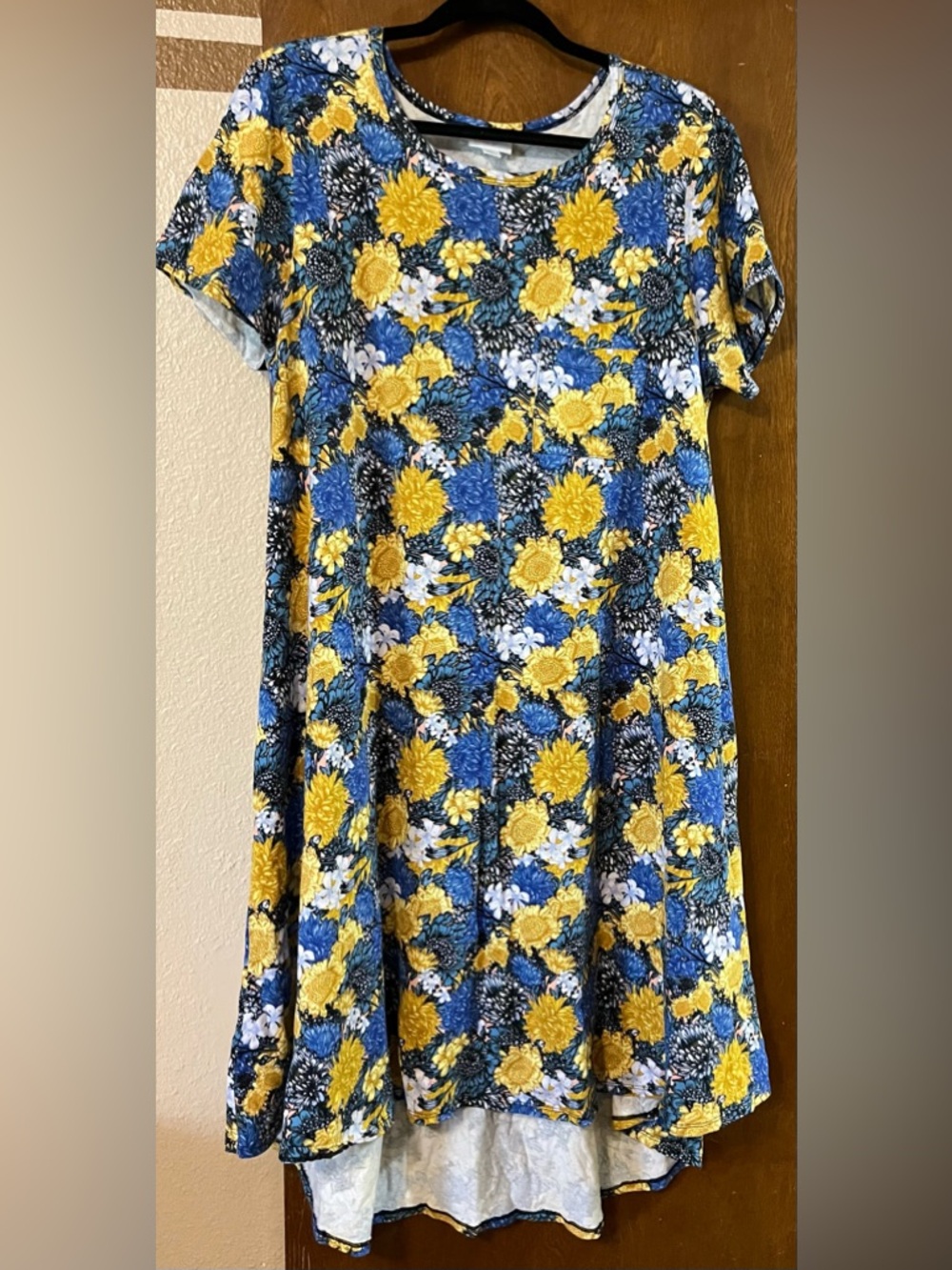 LuLaRoe Carly Blue and Yellow Floral Dress